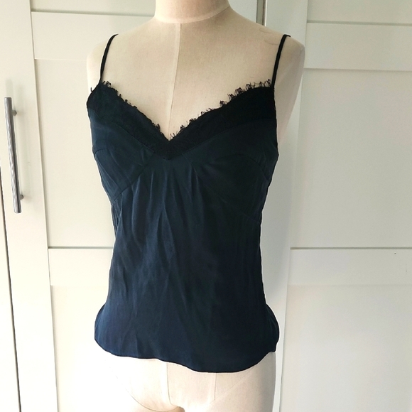 Diane Von Furstenberg Black Silk Lace Cami Top Size 8 Euc - Picture 1 of 7